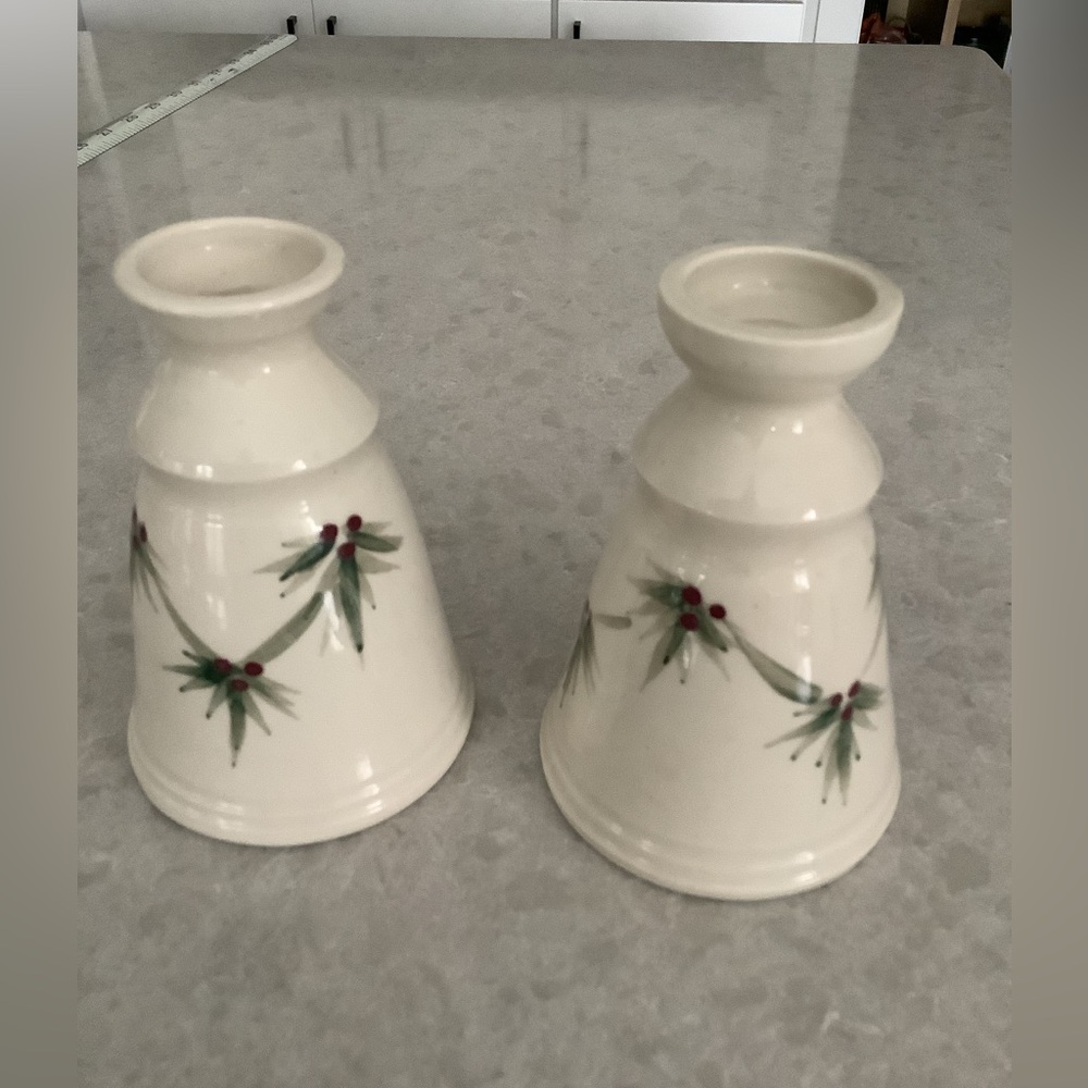 Mary Ann Geis signed pottery Evergreen candle holders
